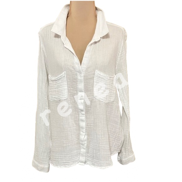cloth & stone Tops - Cloth & Stone White Textured Button-Down Cotton Shirt Size XL Lagenlook Neutral